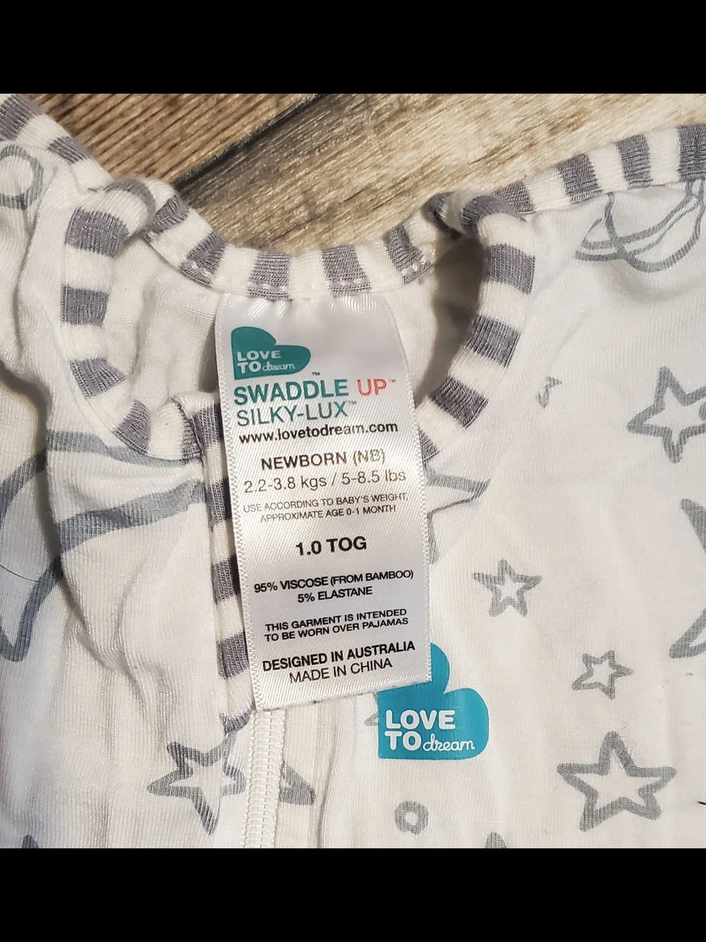 Love to dream White Sleep Sack with Gray Star & Moon Print -newborn
